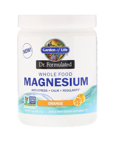 Магниевый порошок, шипучий напиток со вкусом апельсина, Whole Food Magnesium Powder, Dr. Formulated, Garden of Life, 7 унций (197,4 г)