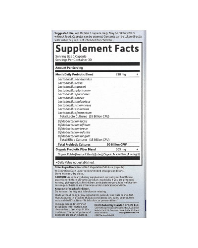 Пробіотики для чоловіків, 50 млрд КУО, Probiotics Once Daily Men's, Garden of Life, 30 вегетаріанських капсул