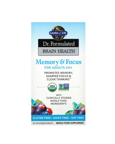Комплекс Для Взрослых 40+ Для Мозга, Внимания и Концентрации, Dr. Formulated Brain Health, Garden of Life, 60 вегетарианских таблеток