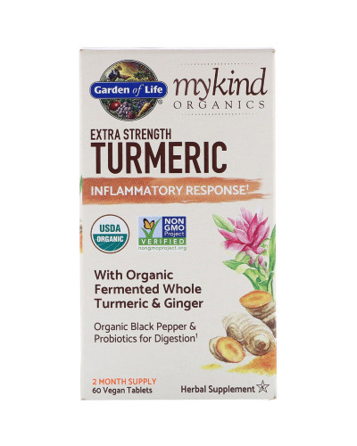 Сверхсильная Куркума, Противовоспалительный Эффект, Garden of Life, MyKind Organics, 60 веганских таблеток