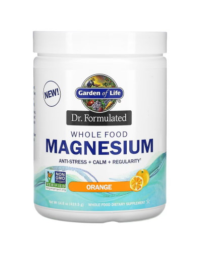 Магний Цельнопищевой, вкус апельсина, Whole Food Magnesium Powder, Garden of Life, 419,5 г