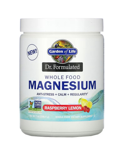Магний Цельнопищевой, вкус малины и лимона, Whole Food Magnesium Powder, Garden of Life, 198,4 г
