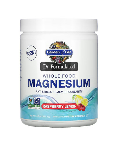 Магний Цельнопищевой, вкус малины и лимона, Whole Food Magnesium Powder, Garden of Life, 421,5 г