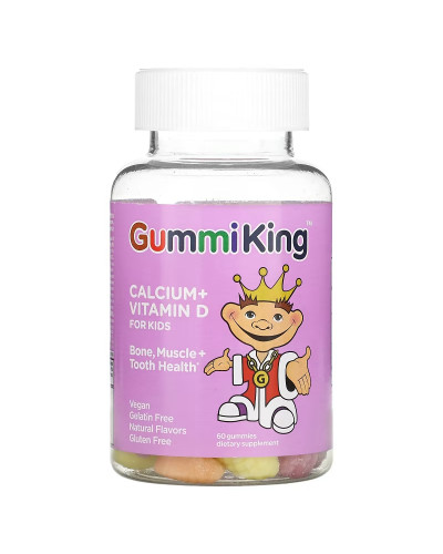 Кальцій та вітамін D для дітей, Calcium + Vitamin D for Kids, GummiKing, 60 жувальних цукерок