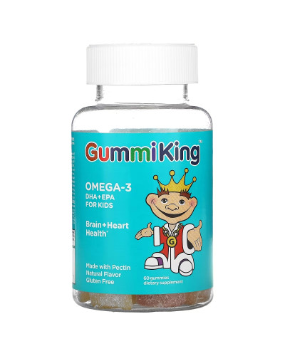Омега-3 ДГК та ЕПК для дітей, смак полуниці апельсина та лимона, Omega-3 DHA + EPA for Kids, GummiKing, 60 жувальних цукерок