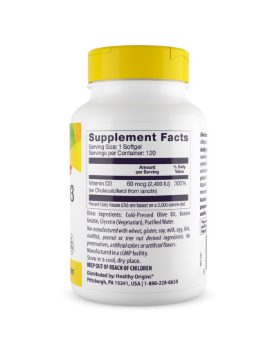 Вітамін D3 2400IU, Healthy Origins, 120 желатинових капсул