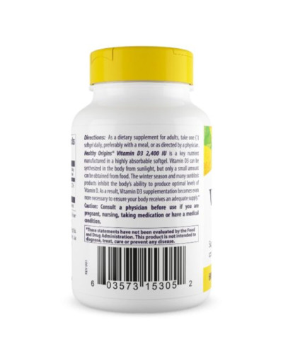 Вітамін D3 2400IU, Healthy Origins, 120 желатинових капсул