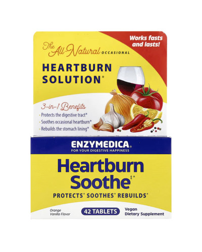 Комплекс для полегшення печії, смак апельсину та ванілі, Heartburn Soothe, Enzymedica, 42 жувальні таблетки