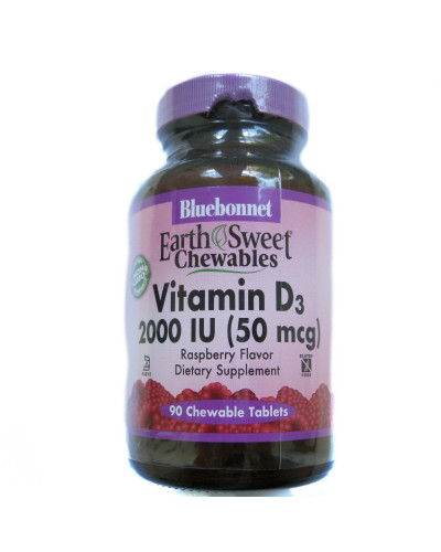 УЦІНКА Вітамін D3 2000IU, Смак Малини, Earth Sweet Chewables, Bluebonnet Nutrition, 90 жувальних таблеток
