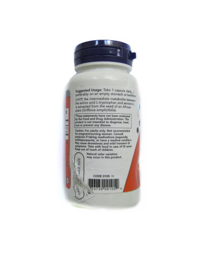 УЦІНКА 5-HTP (Гідрокситриптофан), 100мг, Now Foods, 60 вегетаріанських капсул (пошкодження етикетки)
