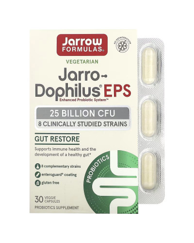 Пробіотики, 25 млрд КУО, Jarro-Dophilus EPS, Jarrow Formulas, 30 вегетаріанських капсул