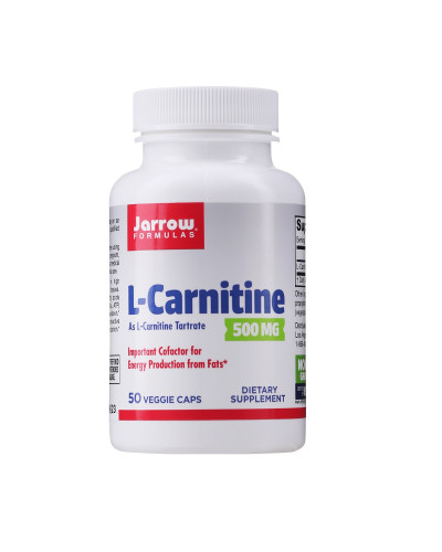 L-карнитин 500, 500 мг, L-Carnitine, Jarrow Formulas, 50 вегетарианских капсул.