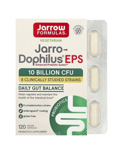Пробіотики, 10 млрд КУО на порцію, Jarro-Dophilus EPS, Jarrow Formulas, 120 вегетаріанських капсул