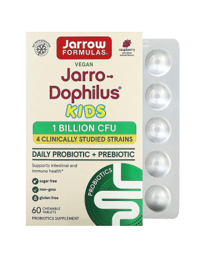 Пробіотики для дітей, 1 млрд КУО, смак малини, Jarro-Dophilus Kids, Jarrow Formulas, 60 жувальних таблеток