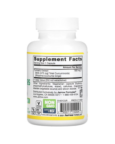 Куркумин, 500 мг, Curcumin 95, Jarrow Formulas, 60 капсул