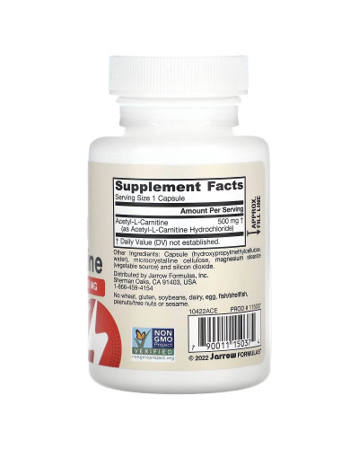Ацетил L-карнитин, 500 мг, Acetyl L-Carnitine, Jarrow Formulas, 60 вегетарианских капсул