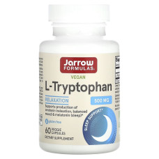 L-триптофан, 500 мг, L-Tryptophan, Jarrow Formulas, 60 вегетарианских капсул
