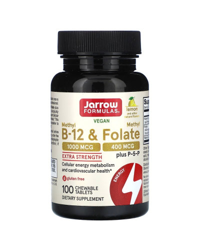 Вітамін B12 та метилфолат, смак лимона, Vegan Methyl B-12 & Methyl Folate, Jarrow Formulas, 100 жувальних таблеток
