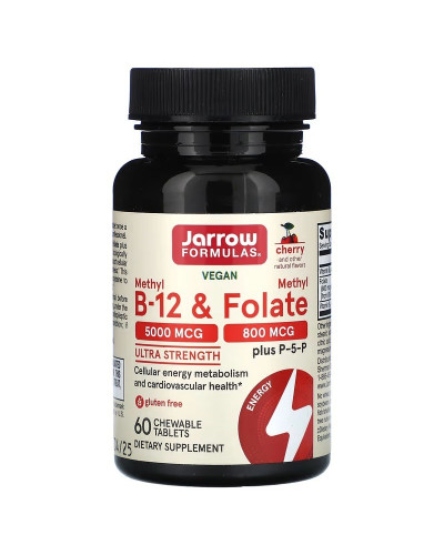 Вітамін B12 та метилфолат, смак вишні, Vegan Methyl B-12&Methyl Folate, Jarrow Formulas, 60 жувальних таблеток