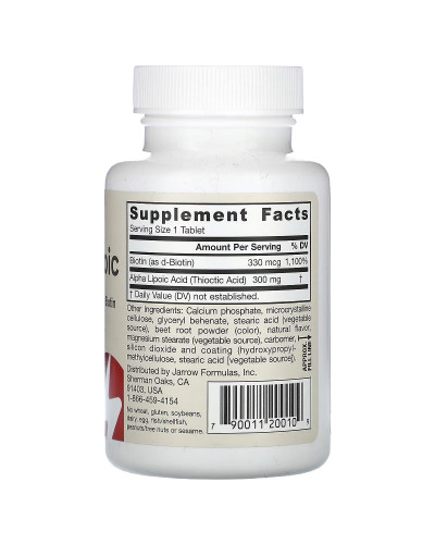 Альфа-Липоевая кислота с биотином, 300 мг, Alpha Lipoic Sustain, Jarrow Formulas, 60 таблеток