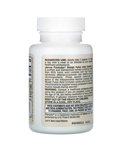 Комплекс з мумійо та фульвокислотою, 250 мг, Vegan Shilajit Fulvic Acid Complex, Jarrow Formulas, 60 рослинних капсул