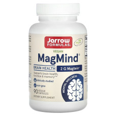 Магний L-треонат, здоровье мозга, Vegan MagMind, Brain Health, Jarrow Formulas, 90 вегетарианских капсул