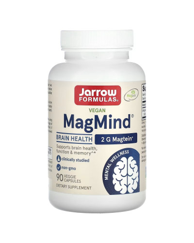 Магній L-треонат, здоров'я мозку, Vegan MagMind, Brain Health, Jarrow Formulas, 90 вегетаріанських капсул