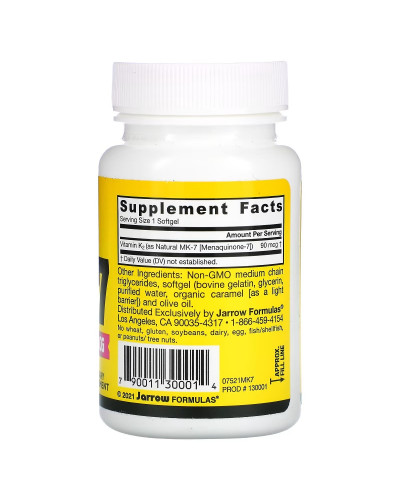 Вітамін К2 в Формі МК-7, Vitamin K2 as MK-7, Jarrow Formulas, 90 мкг, 60 капсул