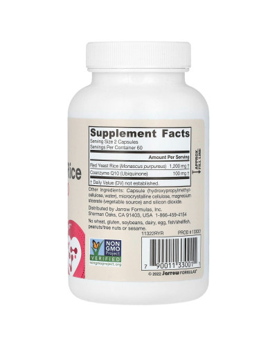 Красный ферментированный рис с коэнзимом Q10, Vegan Red Yeast Rice + Co-Q10, Jarrow Formulas, 120 растительных капсул