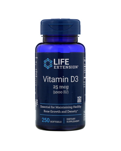 Вітамін D3, Vitamin D3, Life Extension, 25 мкг (1000 МО), 250 гелевих капсул