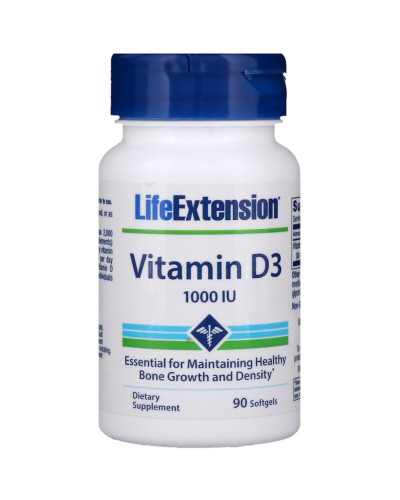 Вітамін D3, Vitamin D3, Life Extension, 25 мкг (1000 МО), 90 гелевих капсул