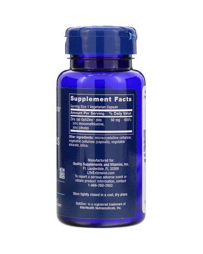 Цинк високої ефективності, Zinc Caps, High Potency, Life Extension, 50 мг, 90 вегетаріанських капс