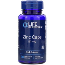Цинк высокой эффективности, Zinc Caps, High Potency, Life Extension,  50 мг, 90 вегетарианских капсул