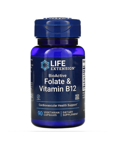 Фолат і B12, BioActive Folate & Vitamin B12, Life Extension, 90 вегетаріанських капсул
