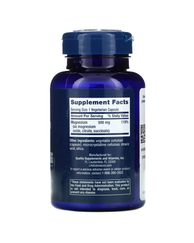 Магній, Magnesium, Life Extension, 500 мг, 100 вегетаріанських капсул