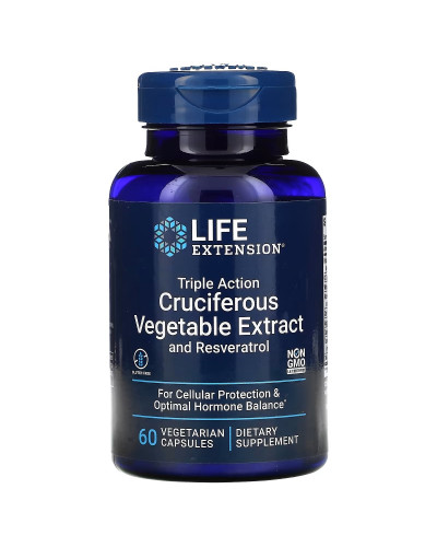 Экстракт крестоцветных тройного действия с ресвератролом, Triple Action Cruciferous Vegetable Extract with Resveratrol, Life Extension, 60 вегетарианских капсул