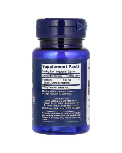 L-Карнитин, 500 мг, L-Carnitine, Life Extension, 30 вегетарианских капсул