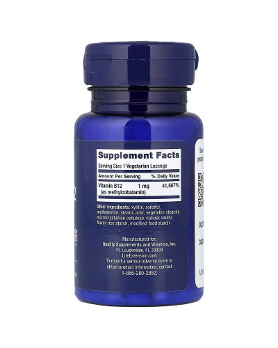 Вітамін B12, Метилкобаламін, 1 мг, смак ванілі, Vitamin B12, Methylcobalamin, Life Extension, 60 вегетаріанських льодяників
