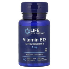 Вітамін B12, Метилкобаламін, 1 мг, смак ванілі, Vitamin B12, Methylcobalamin, Life Extension, 60 вегетаріанських льодяників