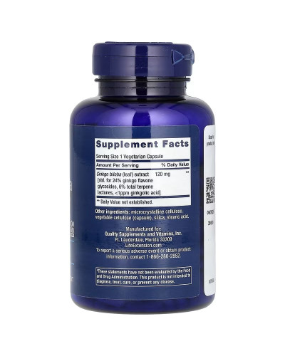Гінкго Білоба сертифікований екстракт, 120 мг, Ginkgo Biloba, Certified Extract, Life Extension, 365 вегетаріанських капсул