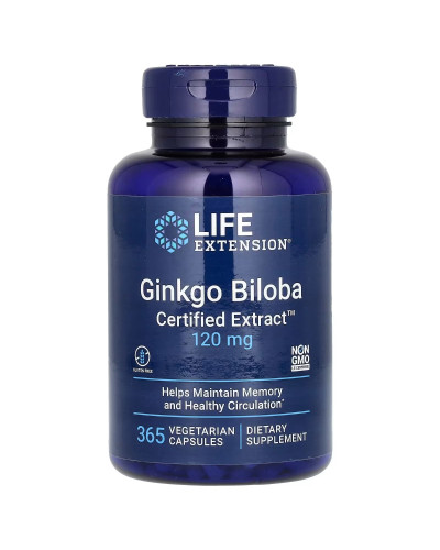 Гінкго Білоба сертифікований екстракт, 120 мг, Ginkgo Biloba, Certified Extract, Life Extension, 365 вегетаріанських капсул