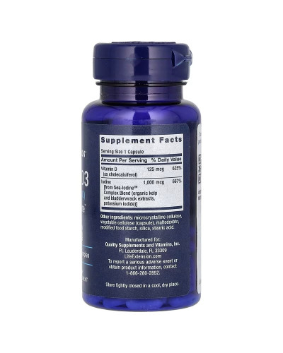 Вітамін D3 з морським йодом, 125 мкг (5000 МО), Vitamin D3 with Sea-Iodine, Life Extension, 60 капсул