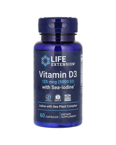 Вітамін D3 з морським йодом, 125 мкг (5000 МО), Vitamin D3 with Sea-Iodine, Life Extension, 60 капсул