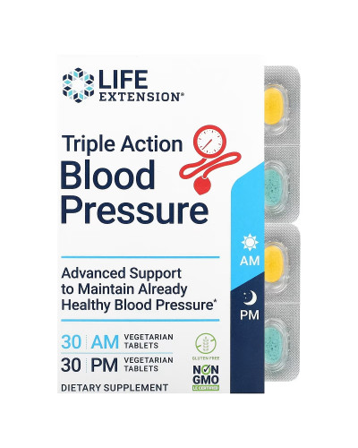 Захист Артеріального тиску потрійної дії, Triple Action Blood Pressure, Life Extension, 2 упаковки по 30 вегетаріанських таблеток