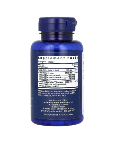 Вітамін D і K з морським йодом, Vitamins D and K with Sea-Iodine, Life Extension, 60 капсул