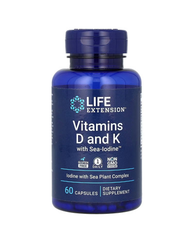 Вітамін D і K з морським йодом, Vitamins D and K with Sea-Iodine, Life Extension, 60 капсул