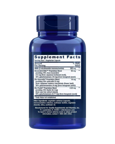 Нікотинамід з ресвератролом, NMN Nicotinamide Mononucleotide with Resveratrol Elite, Life Extension, 90 вегетаріанських капсул