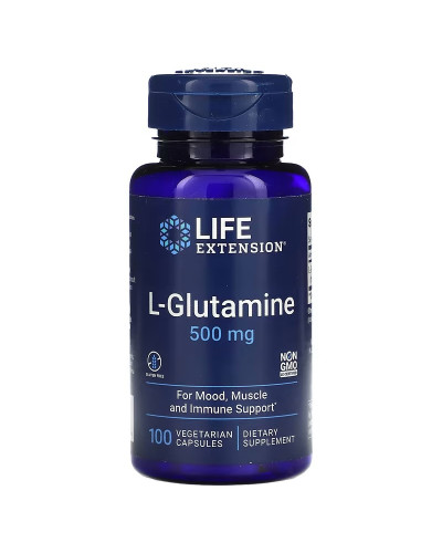 L-глютамин, 500 мг, L-Glutamine, Life Extension, 100 вегетарианских капсул