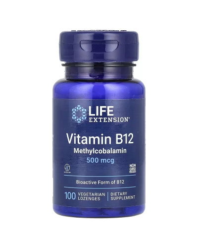 Вітамін B12, Метилкобаламін, 500 мкг, смак полуниці, Vitamin B12, Methylcobalamin, Life Extension, 100 жувальних таблеток