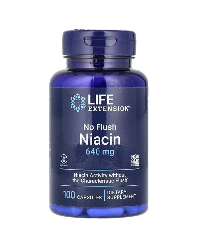 Ниацин, Витамин В3, 640 мг, No Flush Niacin, Life Extension, 100 капсул